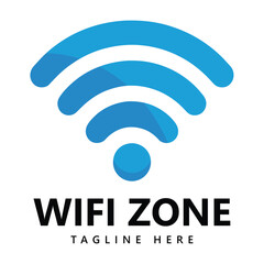 Wi-Fi Zone Icon with Blue Signal and Customizable Tagline for Wireless Internet Access Signage Vector