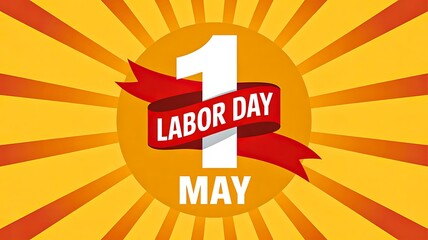 Labor day may celebration banner with sunburst
