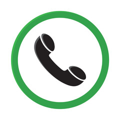 Telephone Handset Icon in Black with Green Circular Border Symbolizing Call and Communication Vector