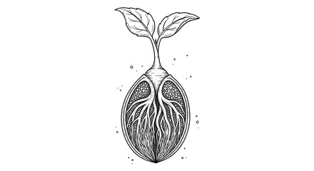 seed with visible roots symbolizing foundation and growth illustration