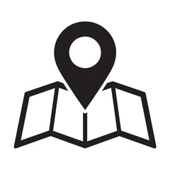 Map Icon with Location Pin Marker in Black and White Representing Navigation and Destination Vector
