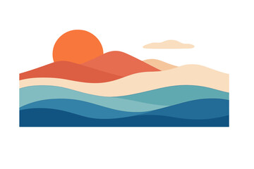 Abstract minimalist seascape pattern background, ideal for modern boho simple landscape designs on t‑shirts, travel agency flyers, contemporary posters, and more