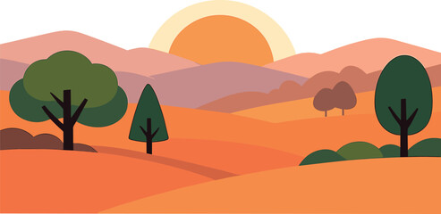 An abstract depiction of a dawn landscape featuring trees
