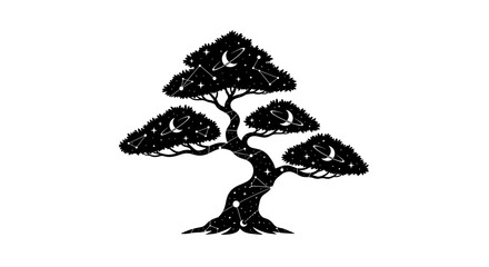 cosmic tree silhouette symbolizing life and universe connection illustration