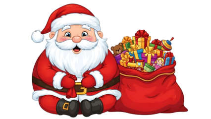 Santa claus holding a bag of toys isolated on white background