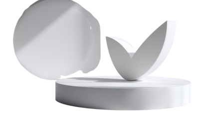 3D check mark resting on circular platform, shadowed base and white clean space isolated on a Transparent background, PNG file.