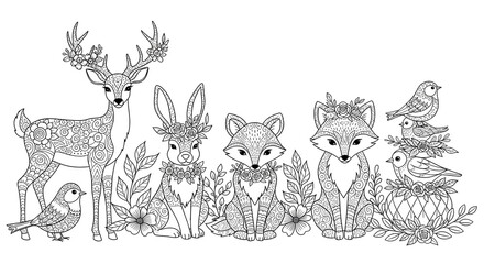 cute forest animals sitting together in natural environment illustration