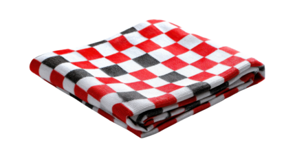 3D checkered flag folded neatly, on bright isolated on a Transparent background, PNG file.