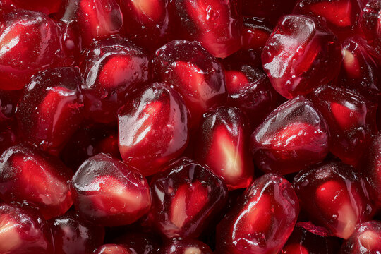Red pomegranate arils macro texture of fresh organic fruit