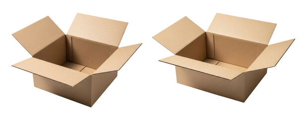 Open Empty Cardboard Box Packaging Isolated on Transparent Background