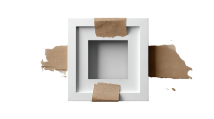 3D clean Polaroid frame with rough tape strip, soft shadows, white isolated on a Transparent background, PNG file.