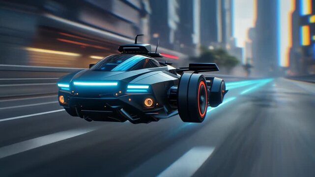Futuristic Hovercar Speeding Through a Vibrant Neon-Lit Cyberpunk Cityscape at Night, Advanced