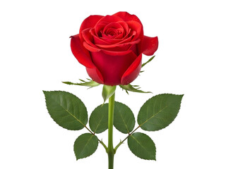 Fototapeta premium A single red rose in full bloom isolated on white background