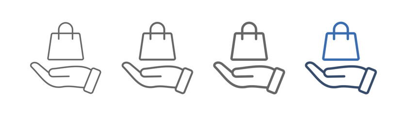 
outline icon set product with hand and bag design