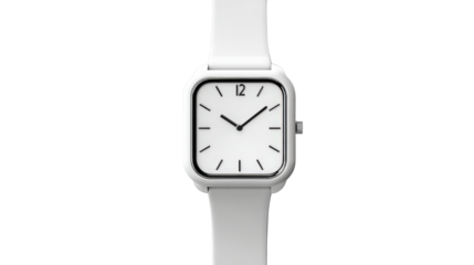 3D icon of wristwatch in minimalist design with monochrome colors, isolated on a Transparent background, PNG file.