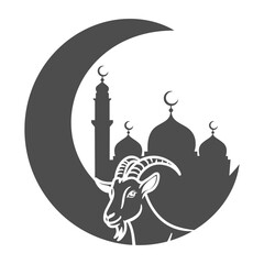 Eid al Adha celebration illustration with mosque and goat
