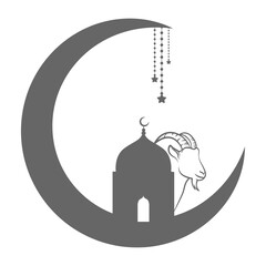 Eid alAdha Celebration with Crescent Moon and Goat Silhouette