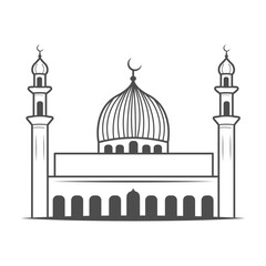 line art illustration of a mosque, Mosques silhouettes and lineart