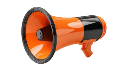 3D megaphone icon with bold handle and glossy surface, floating on white isolated on a Transparent background, PNG file.