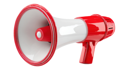 3D megaphone icon with vibrant red and white colors, background isolated on a Transparent background, PNG file.