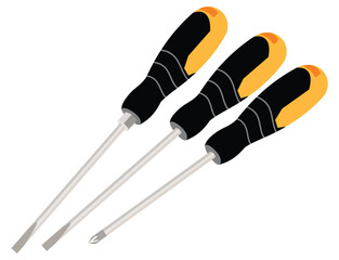 Flat-Head Screwdriver with Yellow and Black Handle Isolated, Professional Maintenance Hand Tool for Home Repair, DIY and Technical Service Vector
