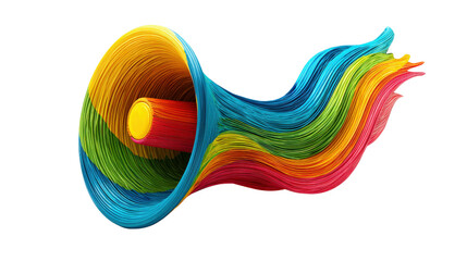 3D megaphone with dynamic curves and bright colors, clean isolated on a Transparent background, PNG file.