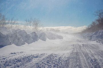 Snowy road in a blizzard