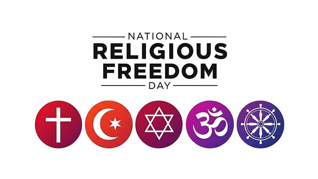 National Religious Freedom Day Diverse Symbols of Faith Unity. - Powered by Adobe