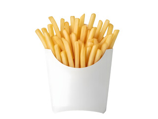 Crispy french fries in a paper container isolated on white background