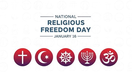 National Religious Freedom Day January 10th Diverse Faith Symbols.