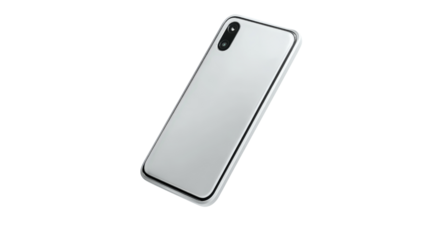 3D render of modern smartphone floating slightly above realistic shadows isolated on a Transparent background, PNG file.