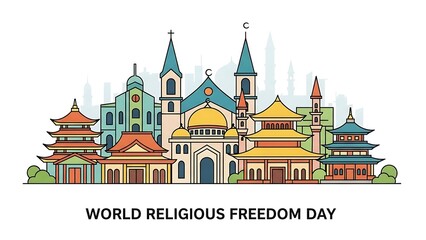 Obraz premium World Religious Freedom Day Skyline Diverse Places of Worship.