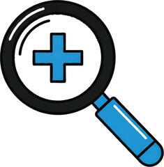 Fototapeta premium Magnifying Glass Zoom In Icon - Blue and Black Hand-Drawn Graphic Illustration for Search, Explore, Add, and Focus Concepts