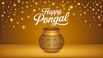 Happy pongal festival greeting with traditional decorated pot
