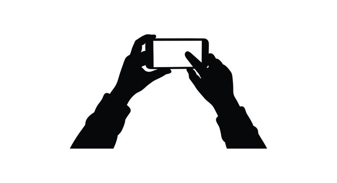 Hands holding a smartphone taking a photo or video dark outline silhouette