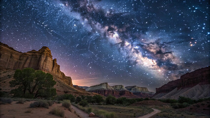 Obraz premium Starry Night Sky Above Capitol Reef Desert Landscape