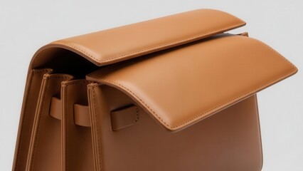 Brown leather bag with flap closure and adjustable straps.