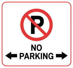 Flat design no parking icon with red prohibition mark, traffic safety symbol, road regulation, urban navigation, and parking restriction illustration.