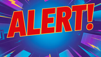 Dynamic comic book style background with bold red "ALERT!" text and blue motion lines alert,