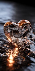 Golden Liquid Heart on Wet Surface in Warm Light