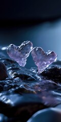 Pair of Frozen Icy Hearts with Textured Surface