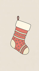 Christmas stocking with red and cream patterns hanging on wall  