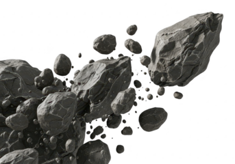 A cluster of asteroids drifting through the void of space