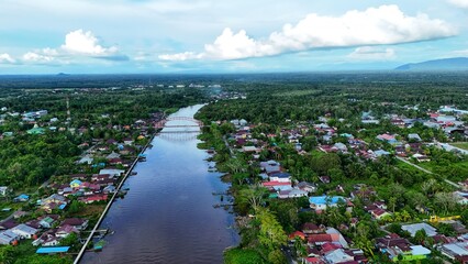 Area view from a drone of a house on the coast