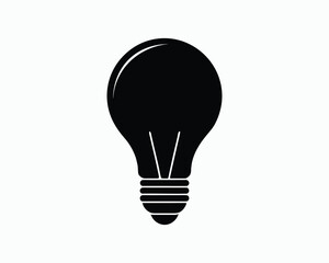 Black Silhouette of a Light Bulb with Filaments on White Background idea concept