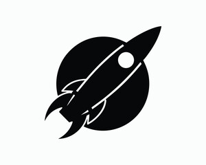 Black Silhouette of a Rocket Launching Past a Planet Icon spaceship spacecraft