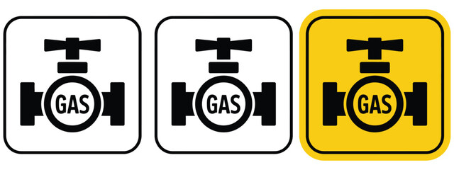 Gas pipe and valve icon set for energy utility safety, industrial pipeline symbols, pressure control, hazard prevention, and maintenance illustration.