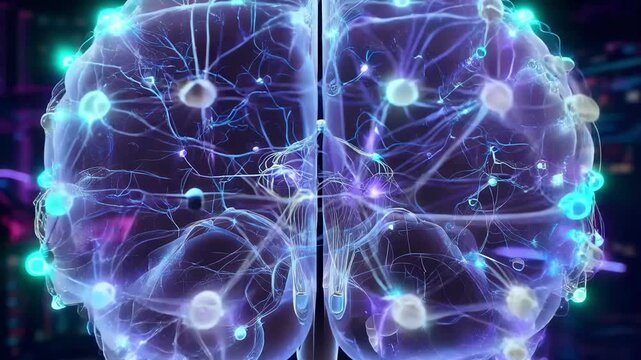Side View of Digital Human Brain with Glowing Neural Connections