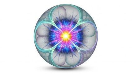 This striking abstract illustration presents a luminous circular form with a radiant energy core, symbolizing insight, focus, intelligence, and inner power. The glowing center represents innovation, c