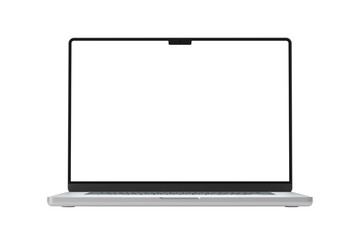 Modern laptop screen isolated on transparent background. Silver color. Front view of a modern computer. 3d rendering